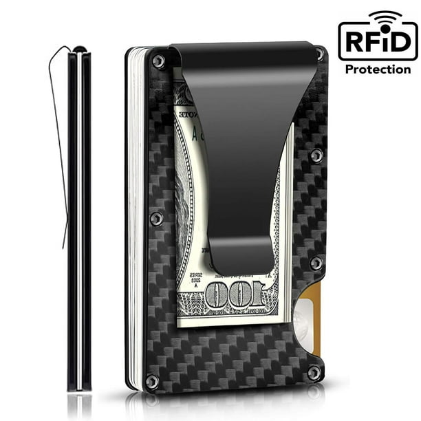RFID Blocking Credit Card Holder Metal Wallet Carbon Fiber Minimalist Wallet for Men Money Clip Slim Front Pocket 